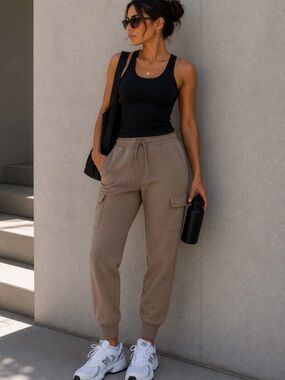 32 Degrees Heat Scuba Cargo Joggers Women's Taupe Drawstring Lounge Pants Size S